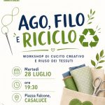 Casaluce, il 28 luglio il workshop “Ago, Filo e Riciclo”